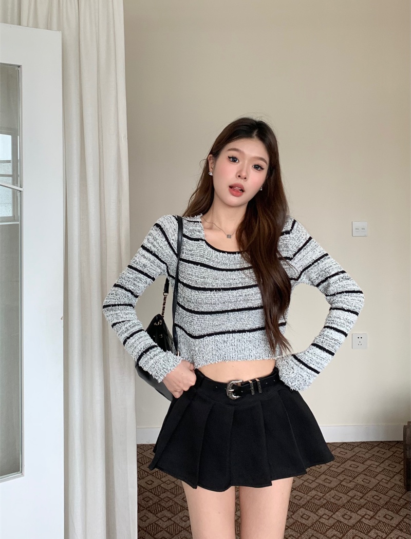 All-match plush long sleeve knitted retro tops for women