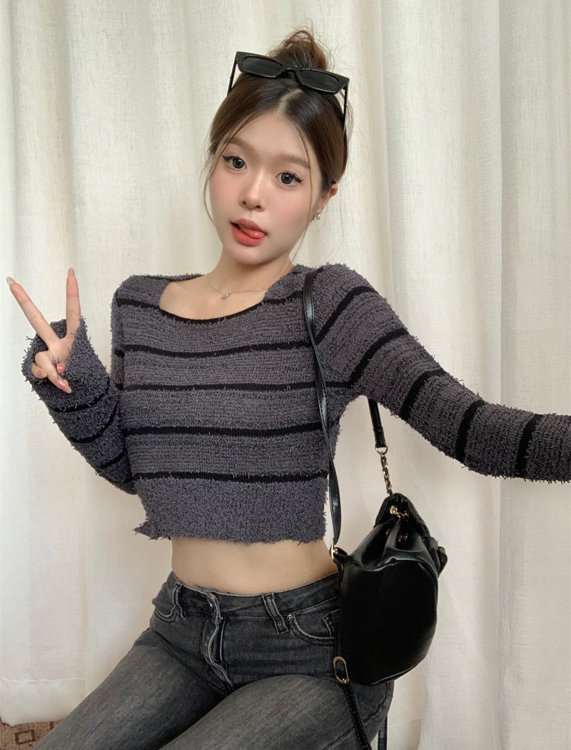 All-match plush long sleeve knitted retro tops for women
