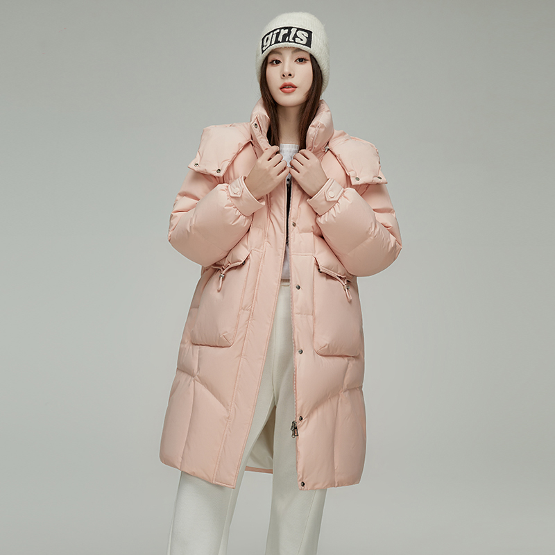 Korean style long pinched waist down coat winter slim coat