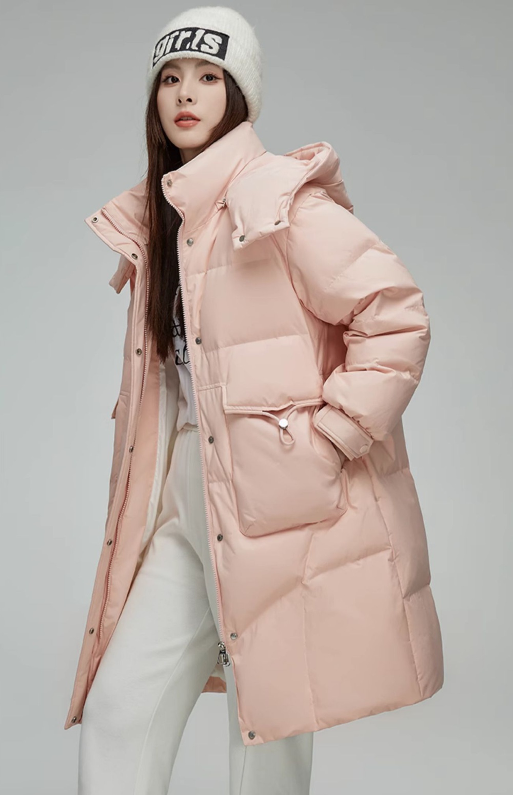 Korean style long pinched waist down coat winter slim coat