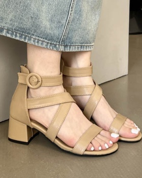 Hasp fine band thick middle-heel round autumn sandals for women