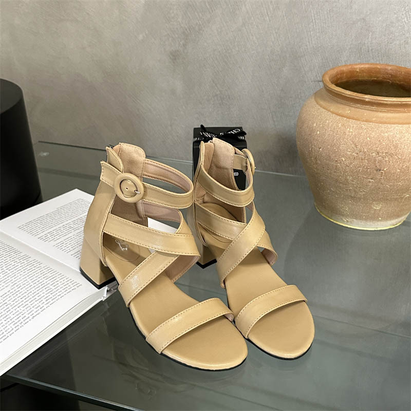 Hasp fine band thick middle-heel round autumn sandals for women