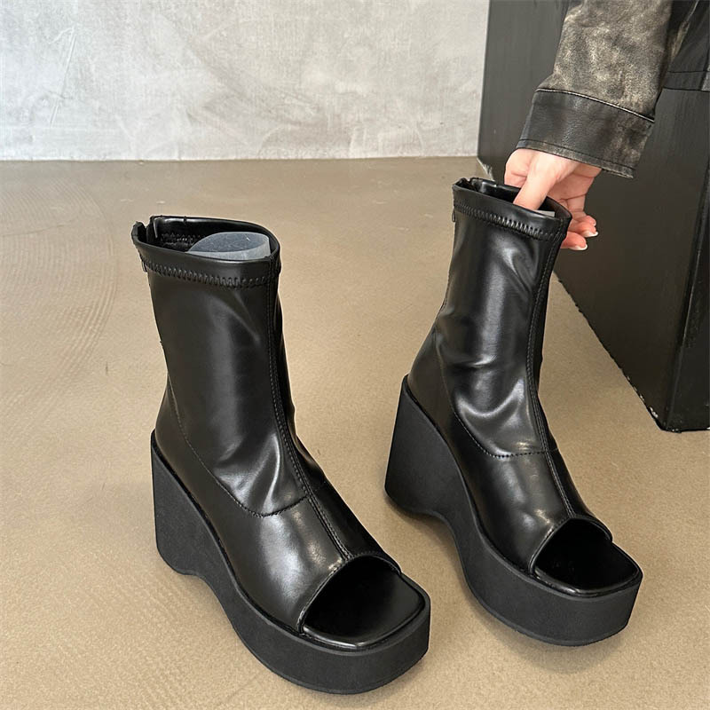 Foam high-heeled platform fish mouth summer boots for women