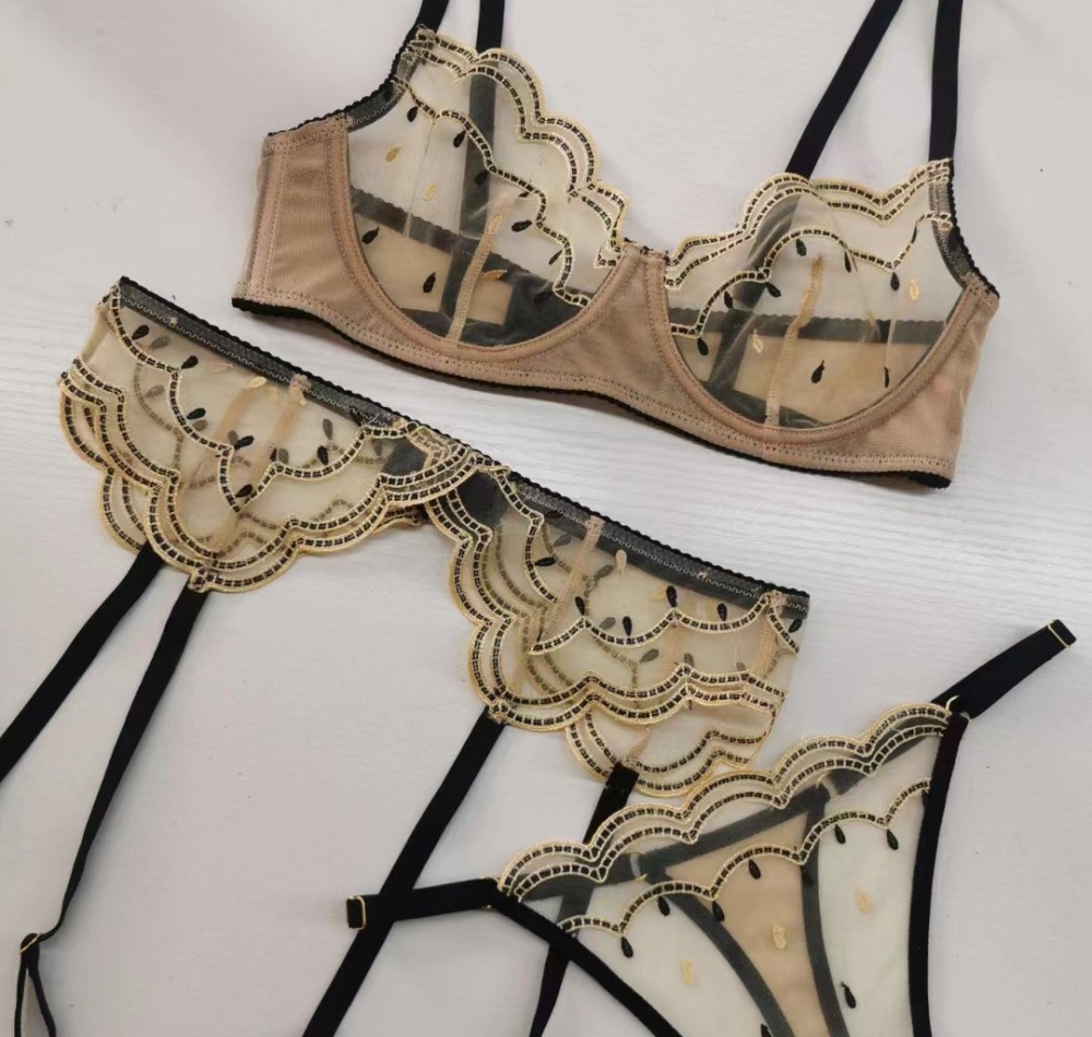 European style sexy underwear lace Bra 3pcs set for women