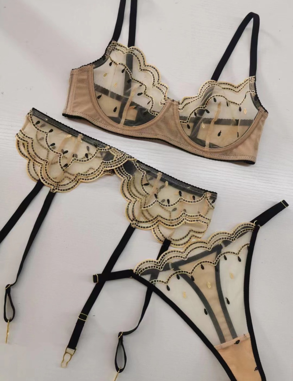 European style sexy underwear lace Bra 3pcs set for women
