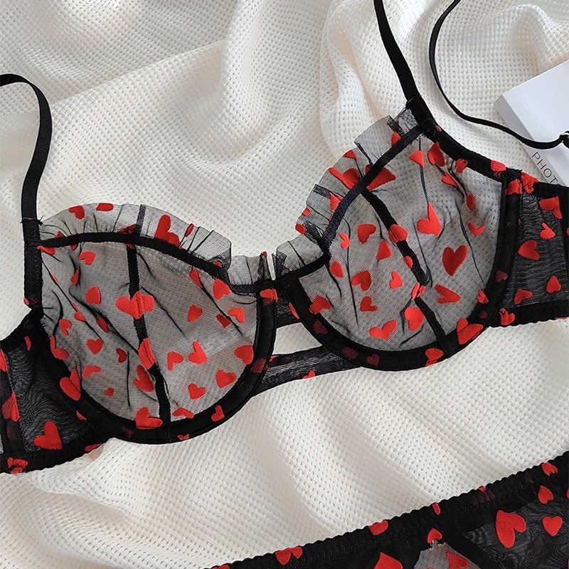 Lace small underwear printing Bra a set for women