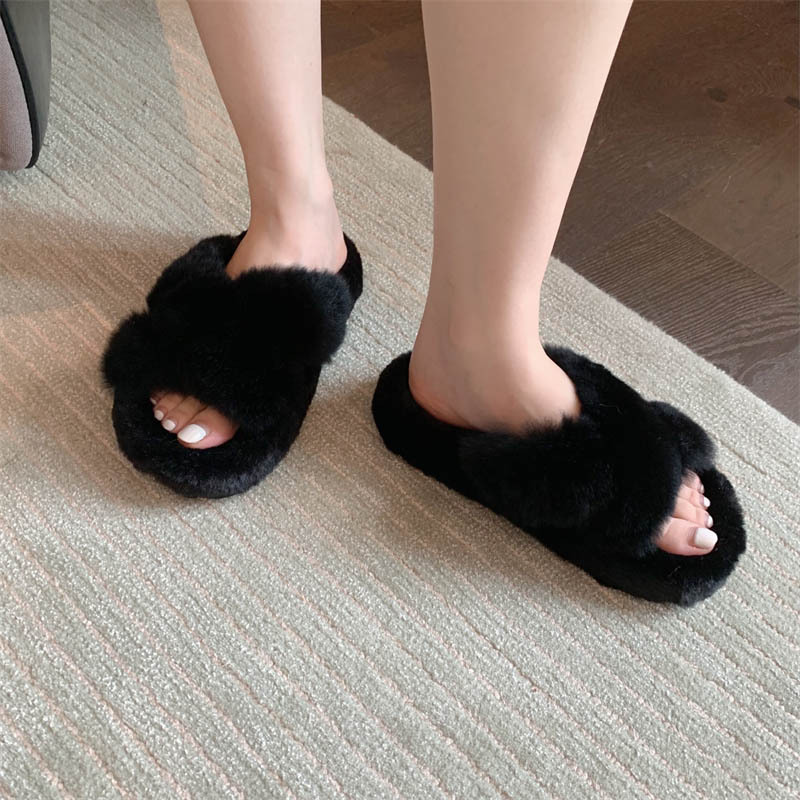 Open toe cross platform soles flat round slippers