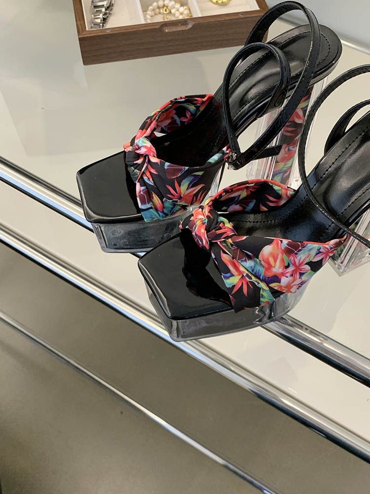 High-heeled floral high-heeled shoes cingulate sandals