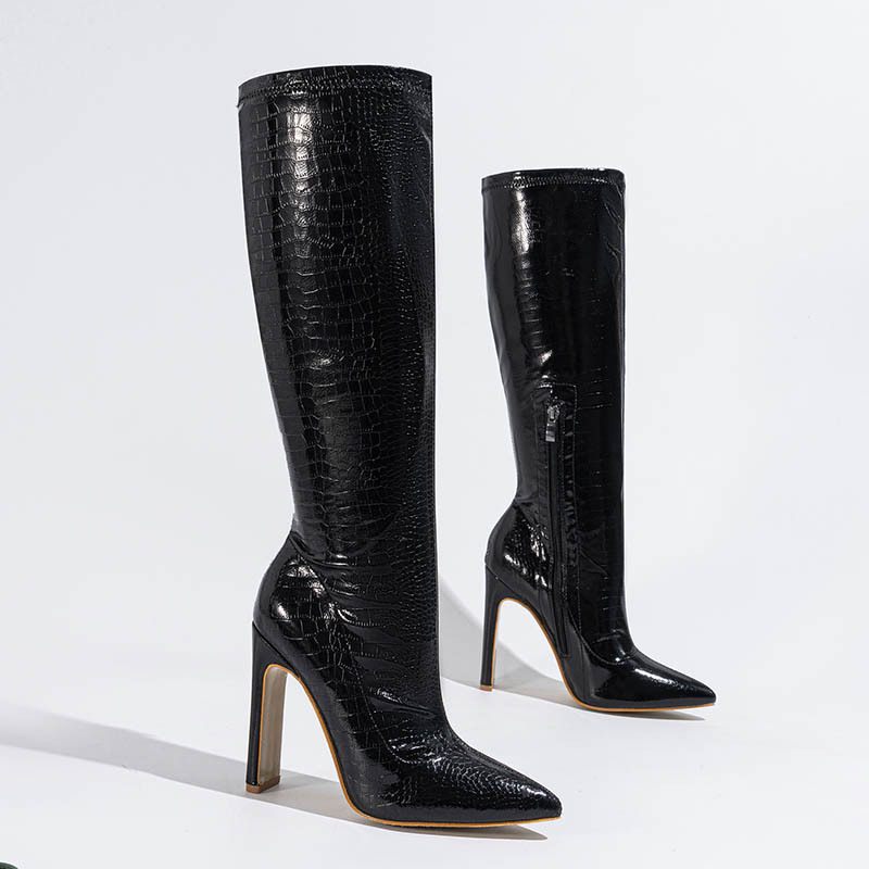 Thick high-heeled thigh boots elasticity boots for women