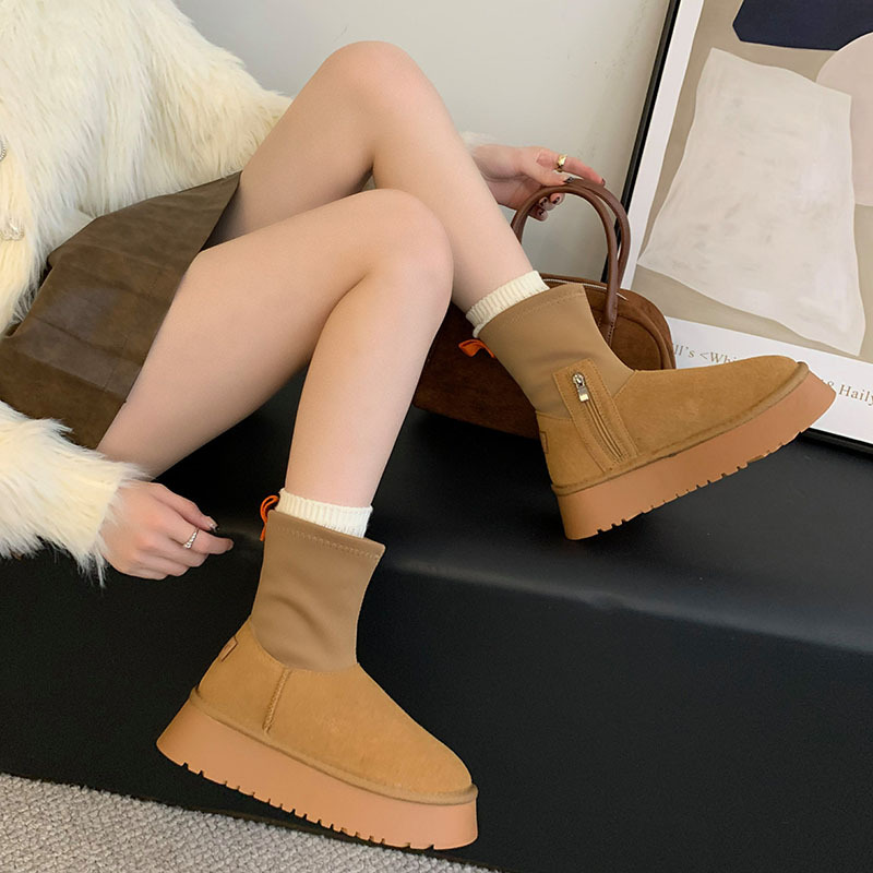 Round side zipper boots autumn and winter women's boots