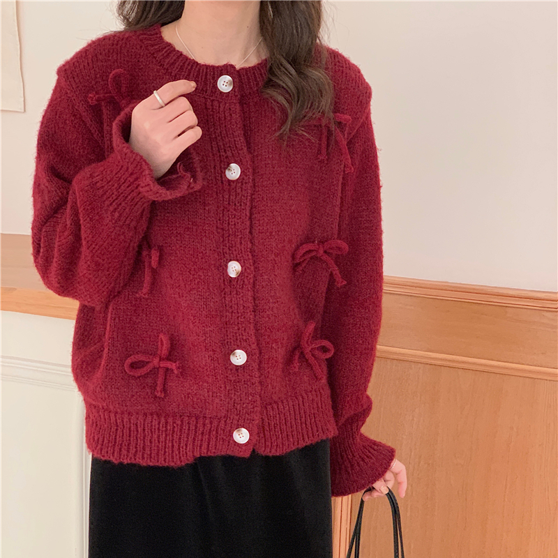 Bow knitted coat outside the ride lazy cardigan