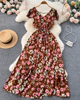 Tender France style romantic V-neck floral dress