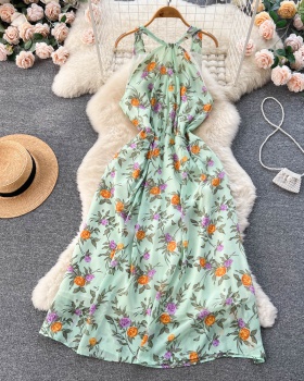 Cross beautiful dress floral sling long dress for women