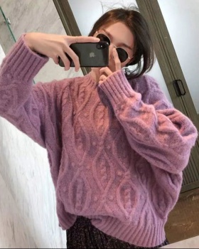 Long small twist loose long sleeve sweater for women