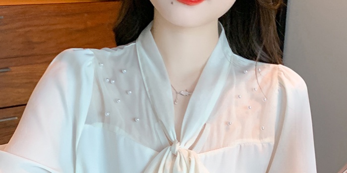 Bow beading Korean style all-match shirt for women