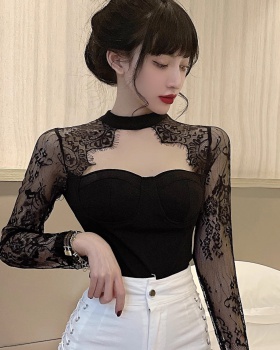 Slim tight lace tops short sexy bottoming shirt