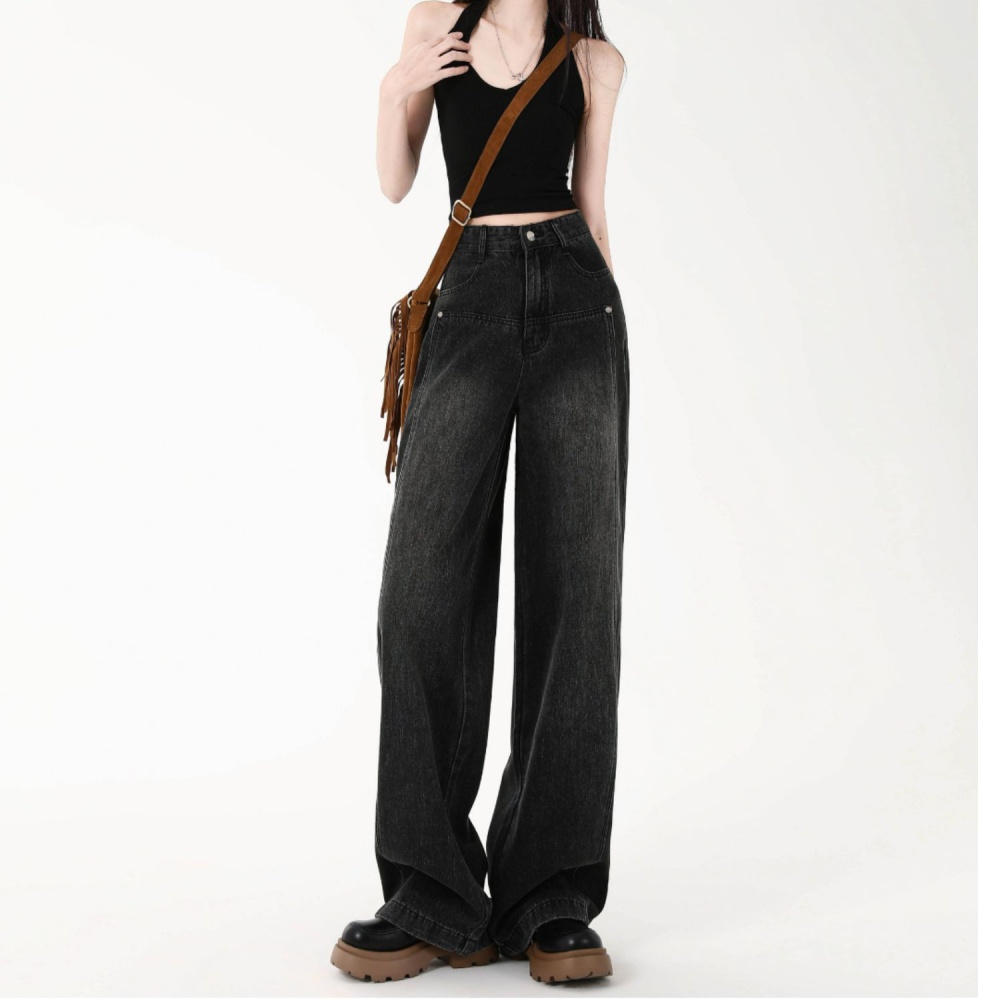 Black high waist wide leg pants large yard jeans for women