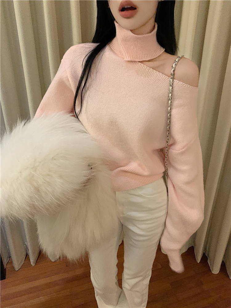 Pullover strapless loose sweater sexy lazy tops for women