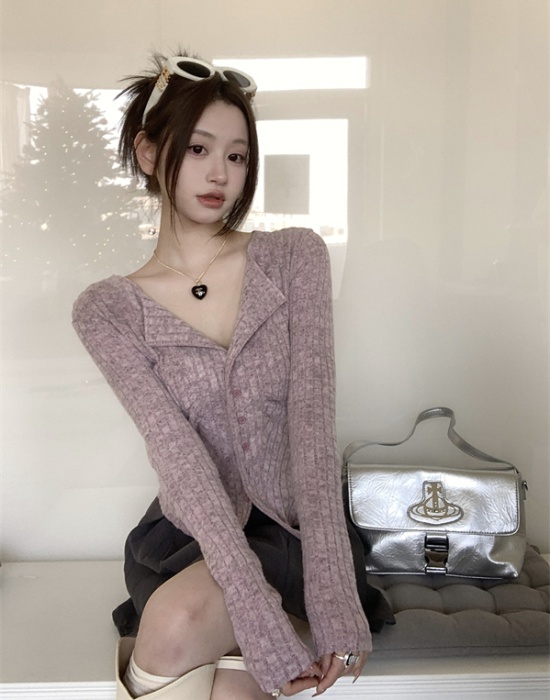Slim spicegirl lapel small shirt long sleeve unique sweater