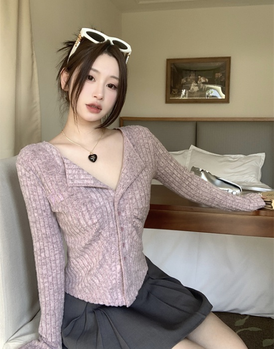 Slim spicegirl lapel small shirt long sleeve unique sweater