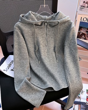 Cashmere all-match half zip tops hooded pure hoodie