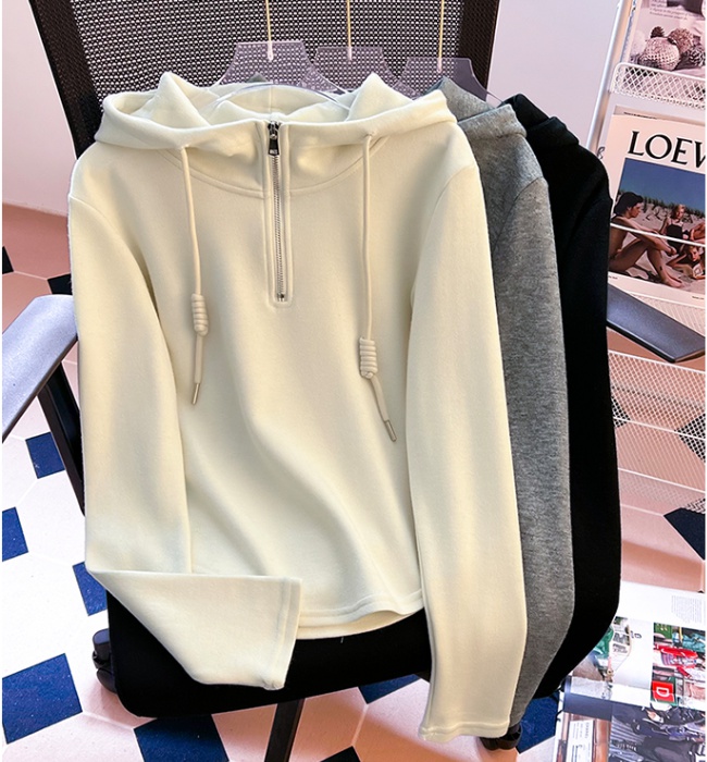 Cashmere all-match half zip tops hooded pure hoodie