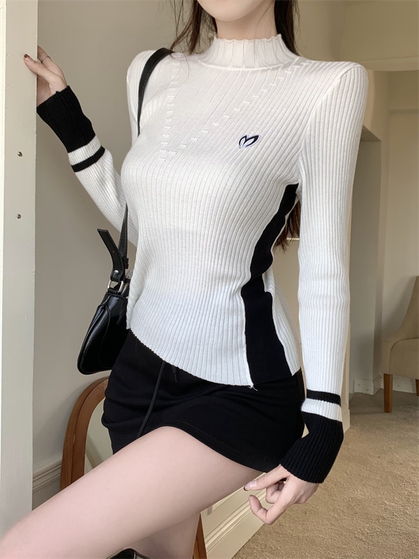 Mixed colors slim high collar knitted bottoming shirt