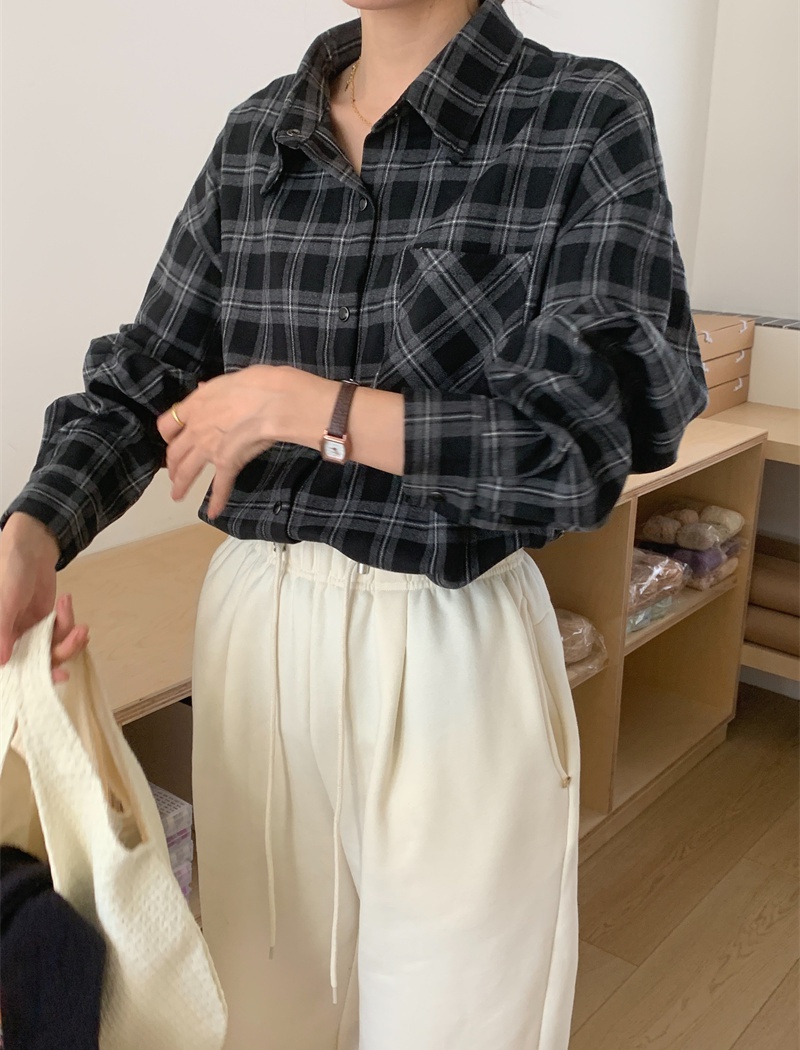 Long sleeve plaid simple Korean style Casual shirt