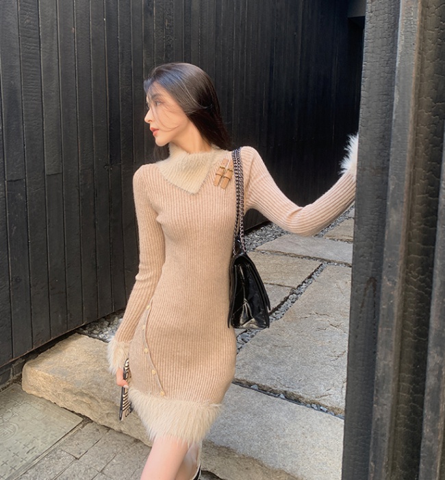 Knitted dress package hip sweater dress for women
