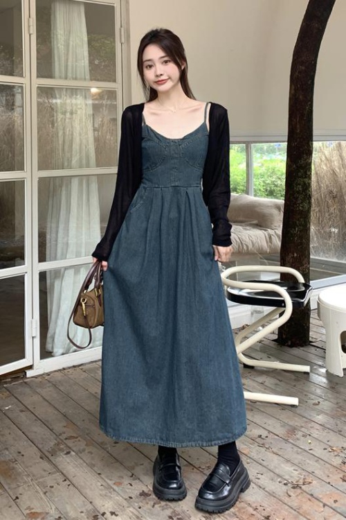 Sling denim large yard spring and summer slim dress for women