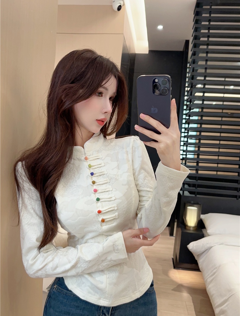 Breasted jacquard shirt Western style colors bottoming shirt