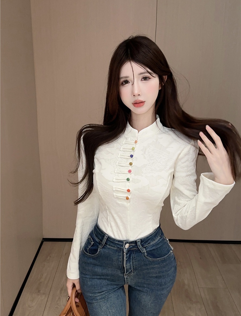 Breasted jacquard shirt Western style colors bottoming shirt
