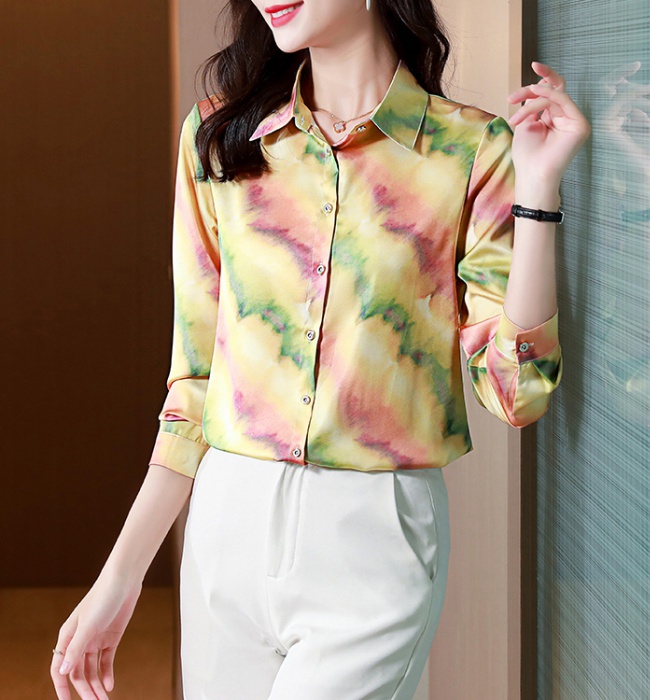 Spring and autumn long sleeve real silk shirt for women