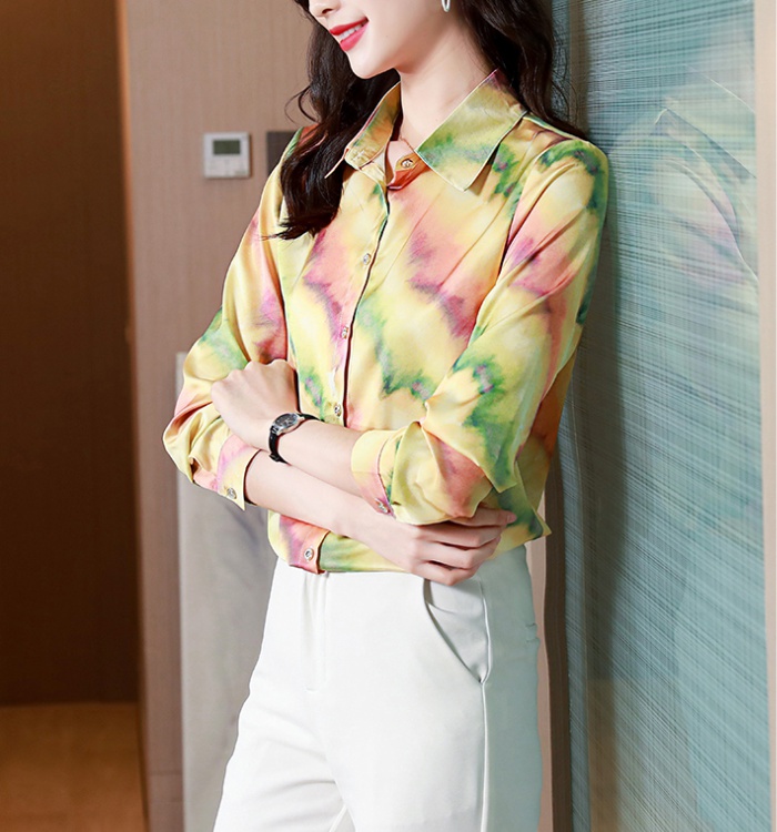 Spring and autumn long sleeve real silk shirt for women