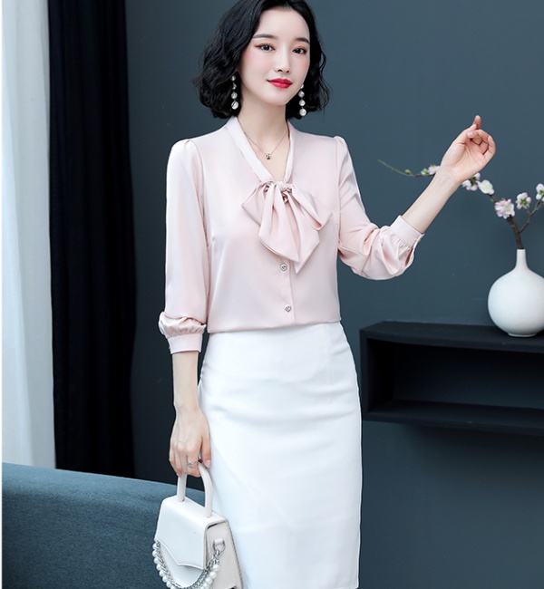 Spring real silk tops fashion long sleeve shirt for women