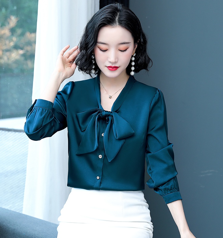 Spring real silk tops fashion long sleeve shirt for women