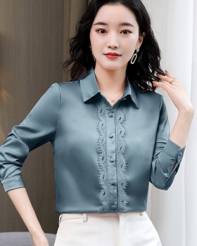 Splice spring temperament silk Western style long sleeve lace shirt