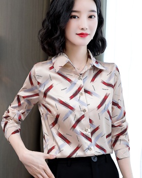 Long sleeve niche spring tops silk satin shirt for women