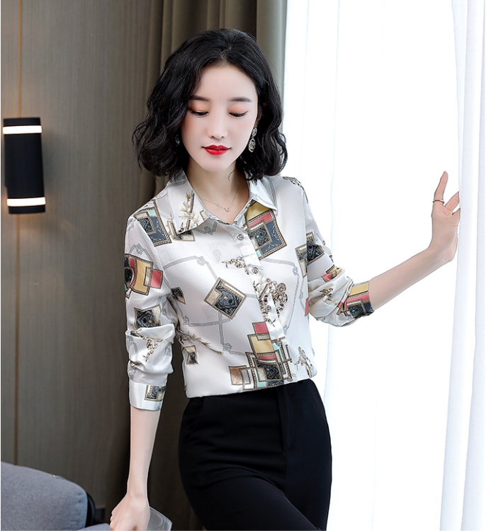 Long sleeve lapel real silk spring shirt for women