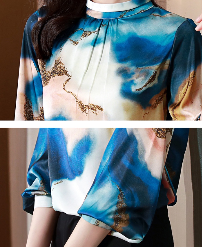 Western style silk long sleeve shirt fashion slim tops for women