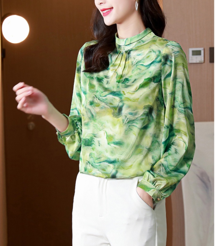 Western style silk long sleeve shirt fashion slim tops for women