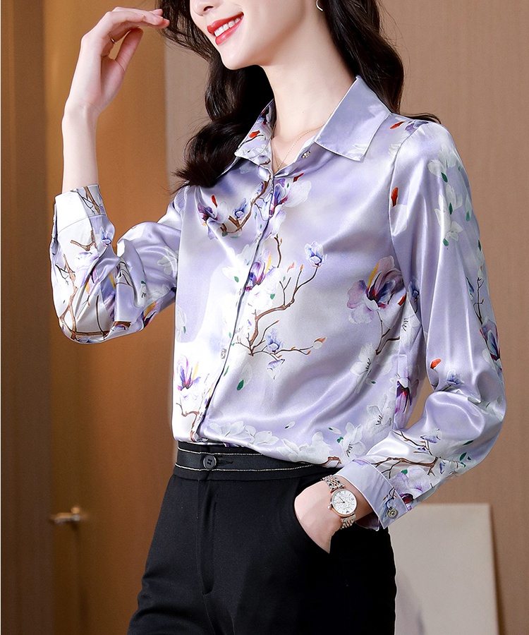 All-match silk real silk long sleeve shirt