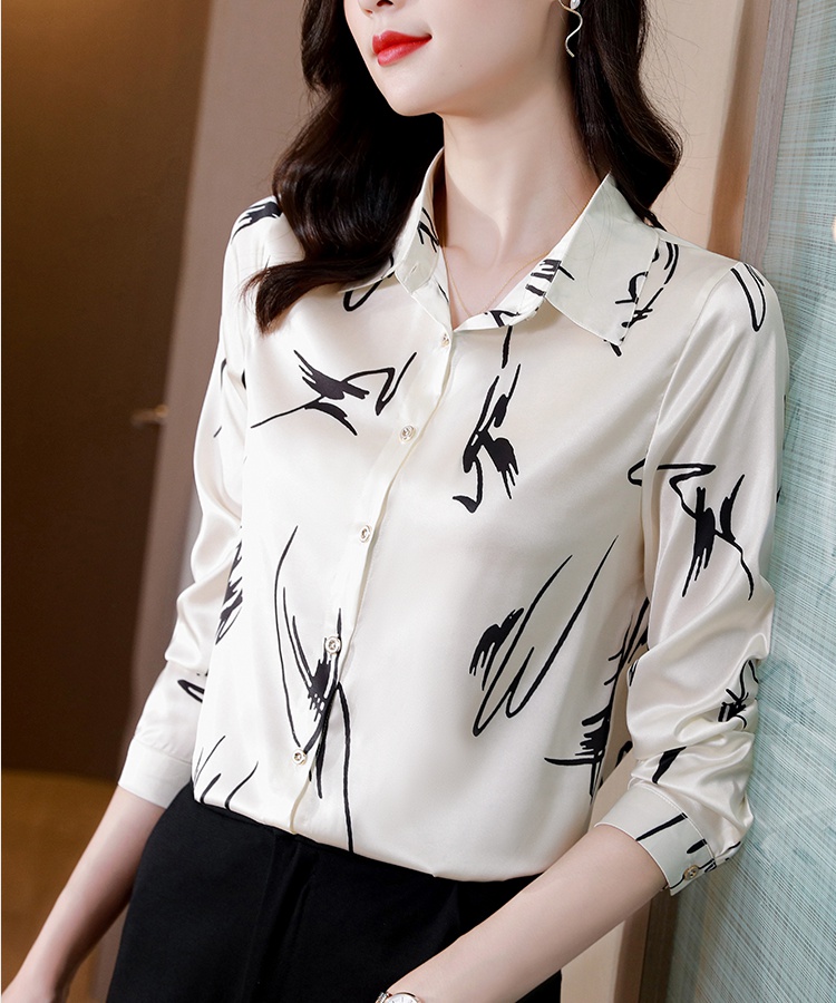 All-match silk long sleeve lapel shirt for women