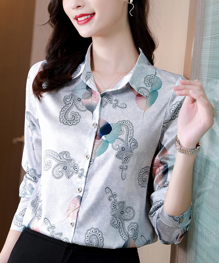 All-match silk long sleeve lapel shirt for women