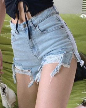 Loose slim holes shorts A-line Casual short jeans for women