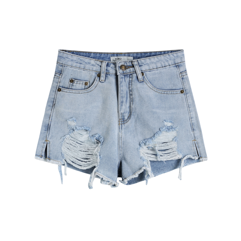 Loose slim holes shorts A-line Casual short jeans for women