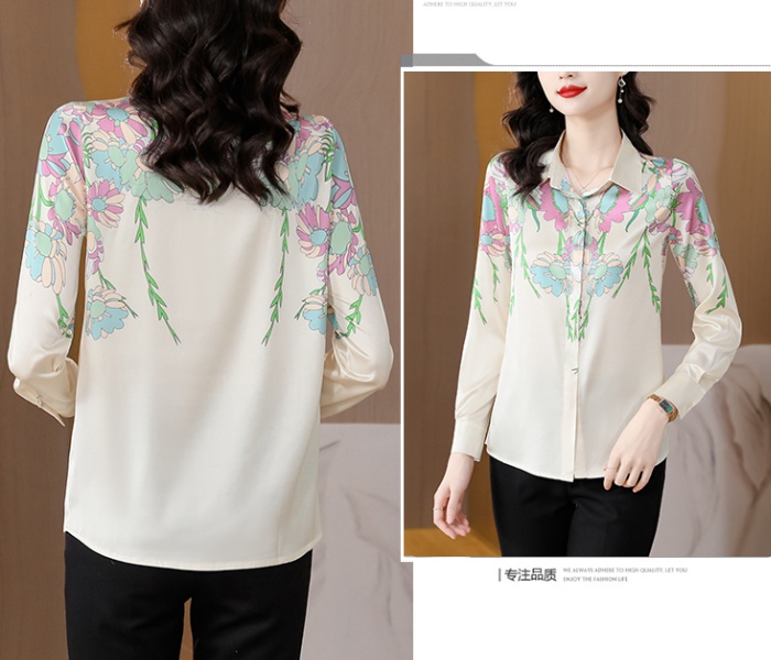 Fashion temperament lapel long sleeve silk all-match shirt