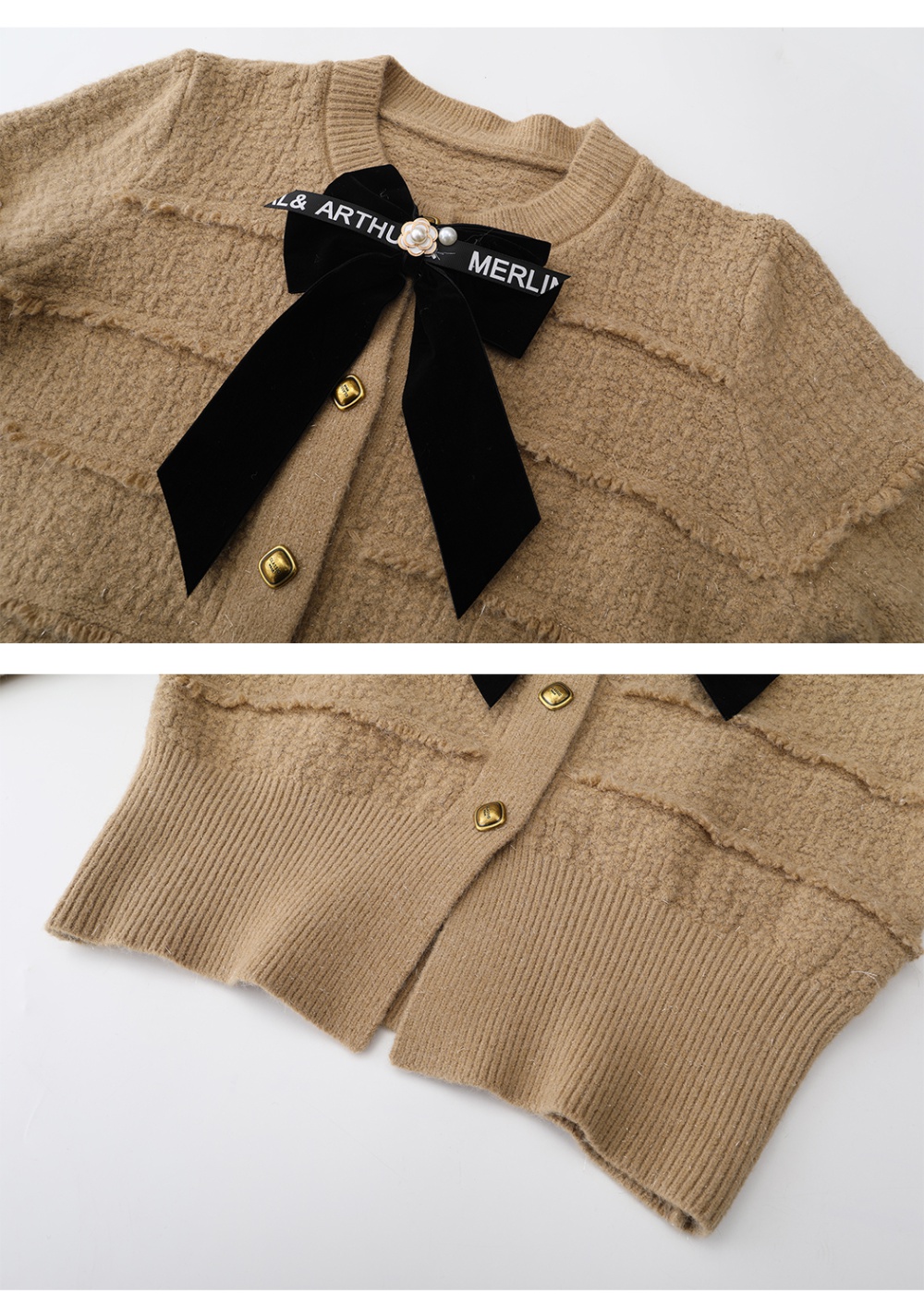 France style bow sweater slim cardigan for women