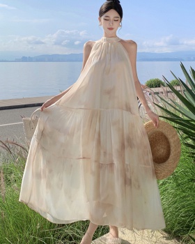 Seaside lady bow dress sleeveless banquet long dress