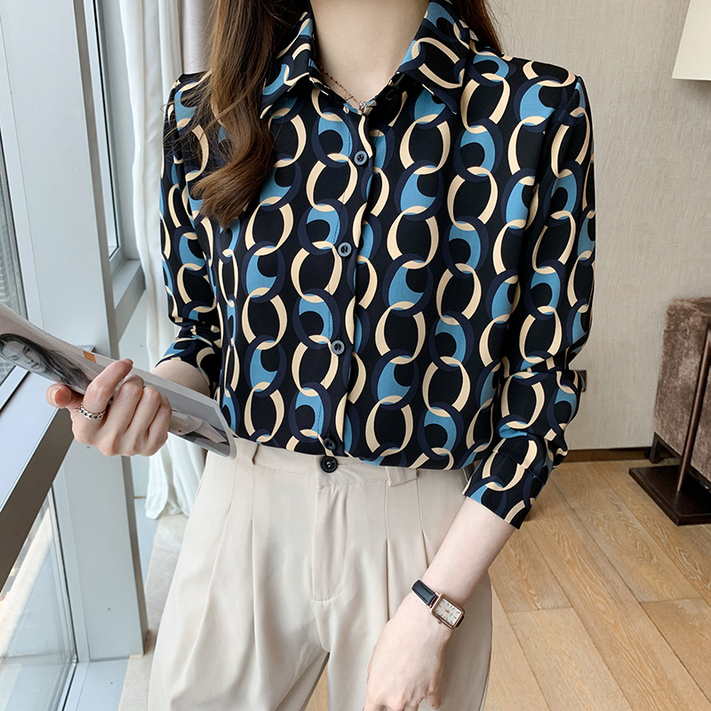 Long sleeve printing shirt niche spring tops for women